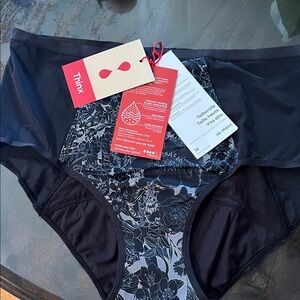 Thinx Black and Gray Floral High-Waist Briefs